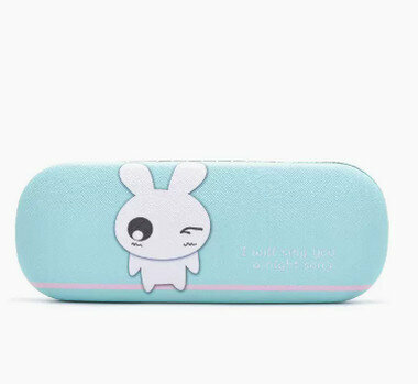 Hot recommended portable glasses case (specifications: blue background winking rabbit [free cleaner + lens cloth])