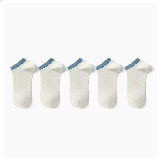 Hot recommendation (5 pairs) pure cotton antibacterial, deodorant and sweat-absorbent shallow-cut low-cut socks [Navy White + Navy White + Navy White + Navy White + Navy White] (One size fits all: suitable for sizes 41-46)