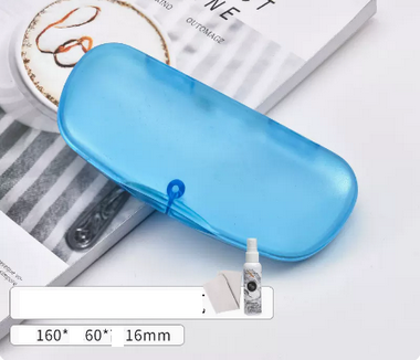 Hot recommended storage glasses case (specifications: transparent blue [lens cloth + cleaning fluid included])