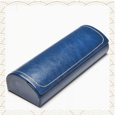 Popular glasses case (specifications: leather blue [free cleaner + lens cloth])