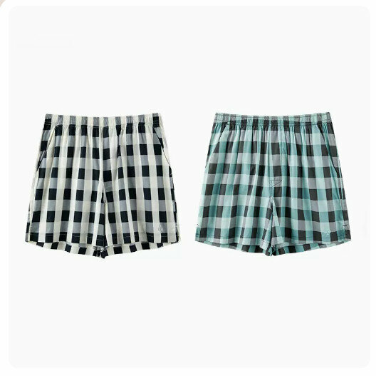 Popular style (2 pieces) loose boxer pure cotton pajama pants and underwear [black and white plaid + mustard green plaid] (size: M-3XL) (please contact customer service to confirm the delivery size after placing the order)