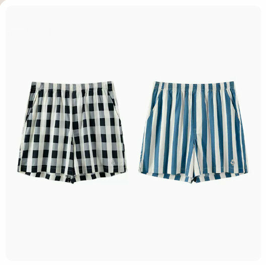 Popular style (2 pieces) loose boxer pure cotton pajama pants and underwear [black and white plaid + blue and white stripes] (size: M-3XL) (please contact customer service to confirm the delivery size after placing the order)