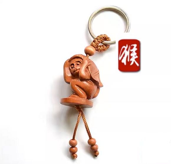 新款桃木十二生肖鑰匙扣掛件（猴）