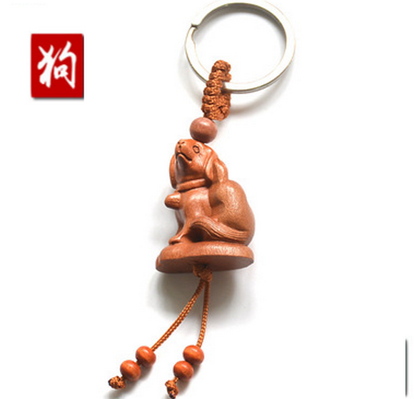 新款桃木十二生肖鑰匙扣掛件（狗）