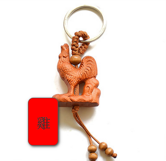 新款桃木十二生肖鑰匙扣掛件（雞）