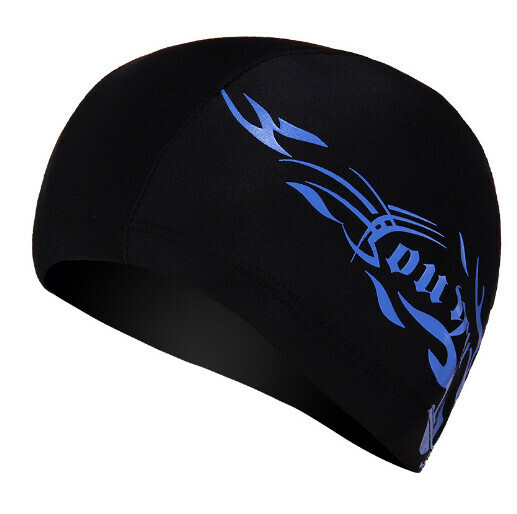 New men's spandex swimming cap (7518A black bottom blue fire)