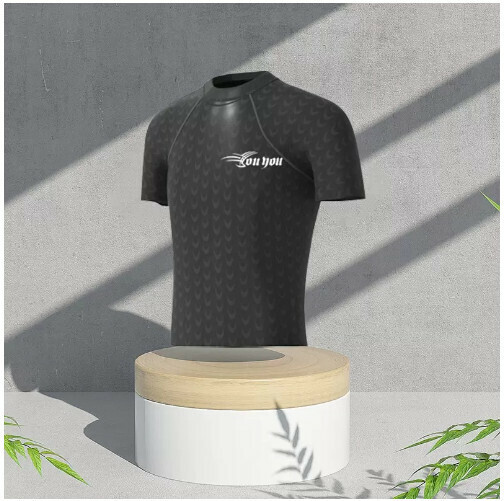 New men's swimming swimsuit (black shark short-sleeved) (L-3XL) (contact customer service after placing an order for shipping sizes)