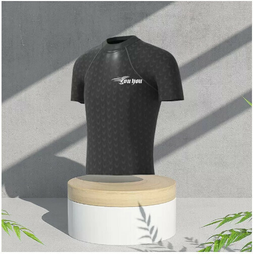 New men's swimming swimsuit (black printed short sleeves) (L-5XL) (contact customer service after placing an order for shipping sizes)