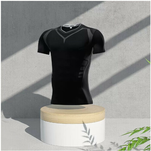 New men's swimming swimsuit (black printed short sleeves) (L-5XL) (contact customer service after placing an order for shipping sizes)