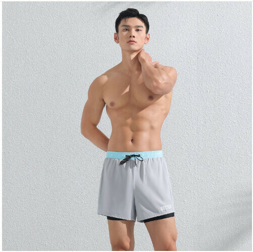 新款男士游泳泳褲（灰色字母【福利款】）（L)