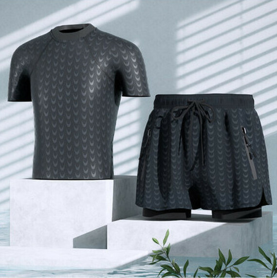 New men's swimsuit and beach shorts set (black shark + swimsuit) (L-3XL) (contact customer service after placing the order for shipping size)