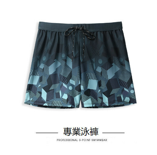 新款平角男士游泳褲（黑色幾何（新））（L-5XL）（下單後跟客服聯系發貨的尺寸）