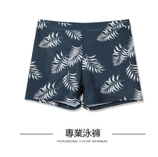 新款平角男士游泳褲（時尚樹葉）（4XL）