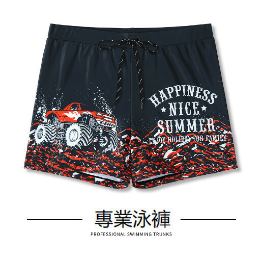 新款平角男士游泳褲（黑紅越野）（5XL）
