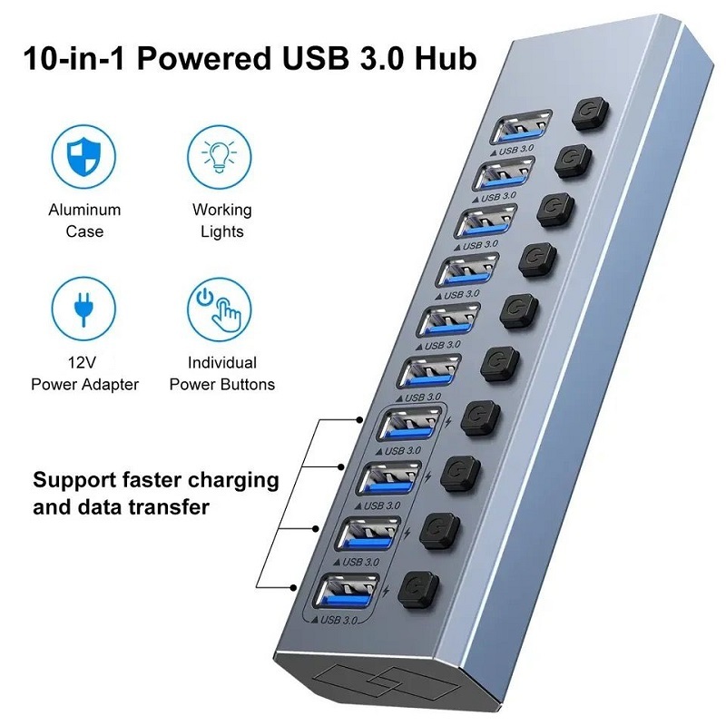 Mindpure USB 3.0 集線器 帶獨立開關及火牛
