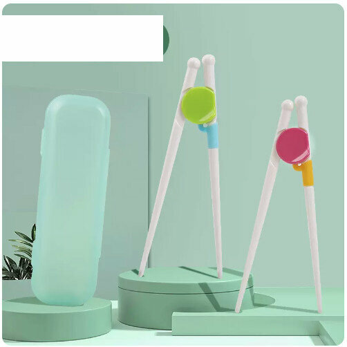 Hot style [2 pairs set] children’s chopstick training chopsticks (pink + green automatic learning chopsticks + 2 chopstick storage)