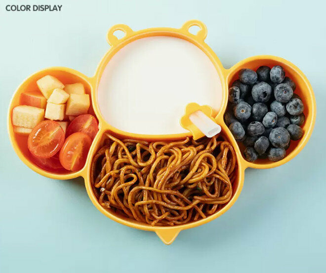 Hotly recommended baby training tableware set [sunshine orange] bee plate + straw]