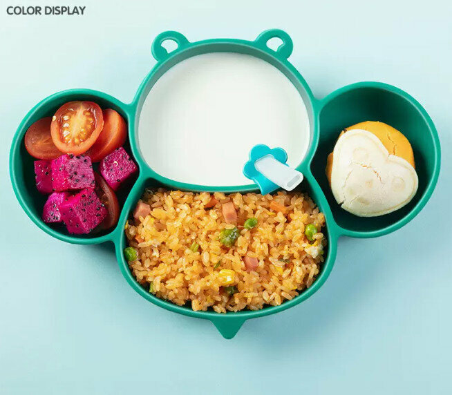 Hotly recommended baby training tableware set [jewel green] bee plate + straw]