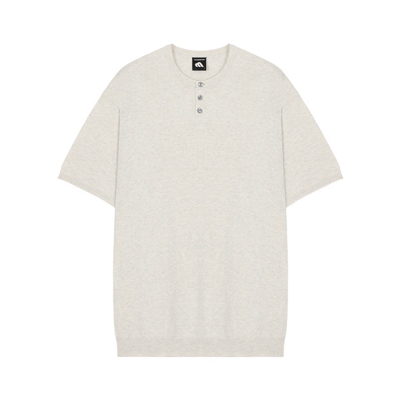 韓系薄針織亨利領短袖T卹