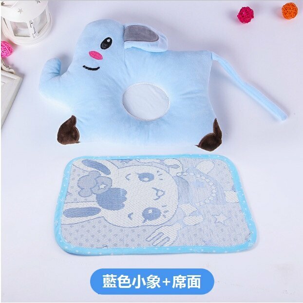 Hot recommended baby pillow cartoon baby shaped pillow (blue elephant + mat) (size: 26cm*32cm)