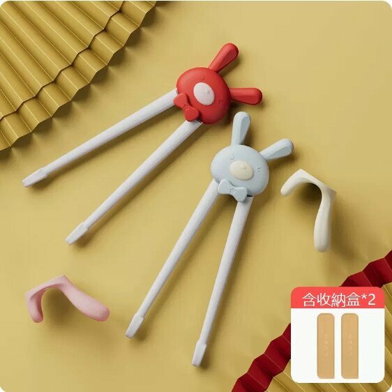 Hot recommendation (2 pairs) toddler training chopsticks (including 2 storage boxes) (tiger mouth training chopsticks - mint green + lucky rabbit)