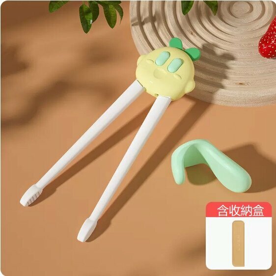 Hotly recommended toddler training chopsticks (including 1 storage box) (Tiger Mouth Training Chopsticks-Vell Green)