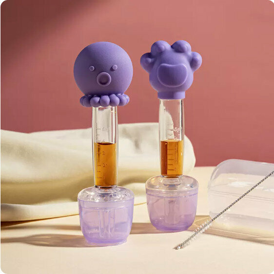 熱推（2支裝）嬰幼兒喂藥器吸管（壯壯熊紫色+小章魚紫色）