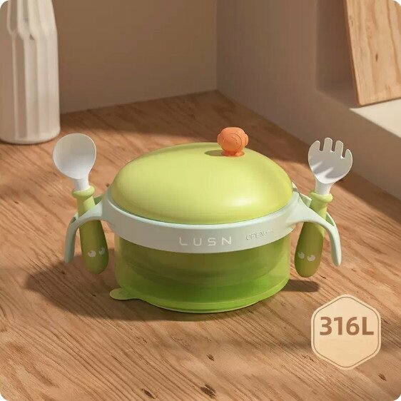 Hot recommended baby food bowl set (Kadi Green-440ml-with fork and spoon Starry Sky Series)