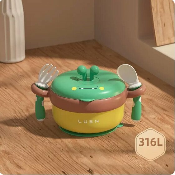Hot recommended baby food bowl set (basic model-400ml-winter green + fork + spoon + suction cup)