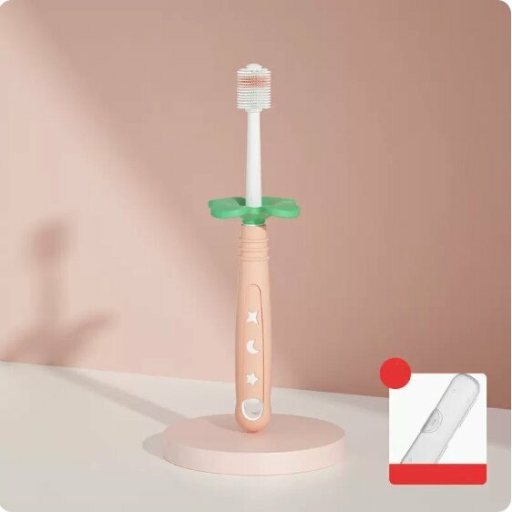 熱推360度寶寶軟毛牙刷（海棠粉）（含收納盒1個）