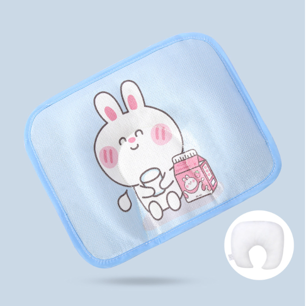 Popular baby pillow buckwheat ice silk shaped, sweat-absorbent and breathable (blue milk rabbit + bile core) (size: 28cm*20cm)