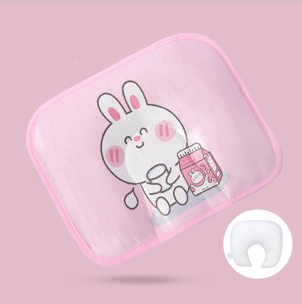 Popular baby pillow buckwheat ice silk shaped, sweat-absorbent and breathable (pink milk rabbit + bile core) (size: 28cm*20cm)