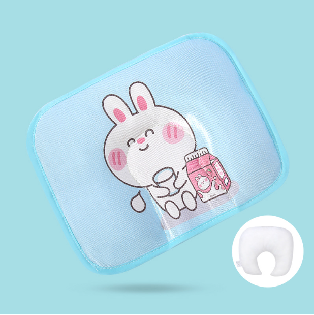 Popular baby pillow buckwheat ice silk shaped, sweat-absorbent and breathable (green milk rabbit + bile core) (size: 28cm*20cm)