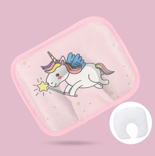 Popular baby pillow buckwheat ice silk shaped, sweat-absorbent and breathable (pink unicorn + bile core) (size: 28cm*20cm)