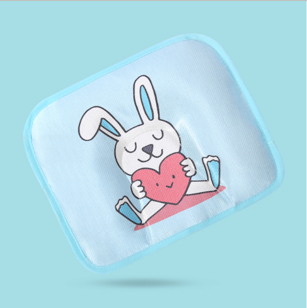 Popular baby pillow buckwheat ice silk shaped, sweat-absorbent and breathable (green love rabbit without bile core) (size: 28cm*20cm)