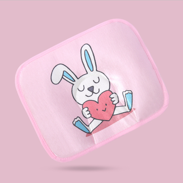 Popular baby pillow buckwheat ice silk shaped, sweat-absorbent and breathable (pink love rabbit without courage core) (size: 28cm*20cm)