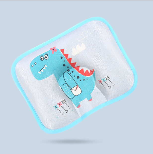 Popular baby pillow buckwheat ice silk shaped, sweat-absorbent and breathable (blue dinosaur without gut core) (size: 28cm*20cm)