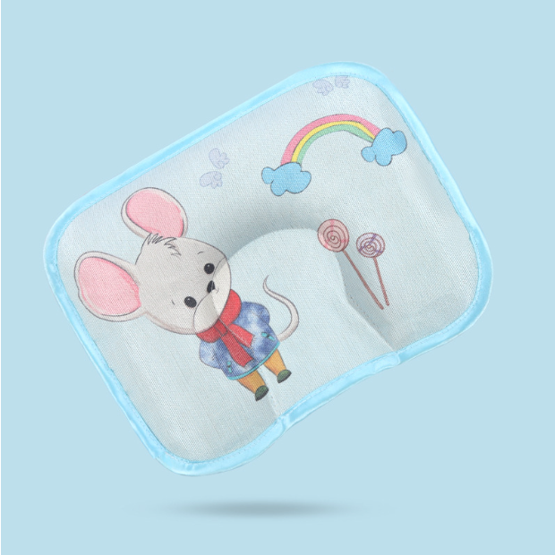Popular baby pillow buckwheat ice silk shaped, sweat-absorbent and breathable (blue smart mouse without bile core) (size: 28cm*20cm)