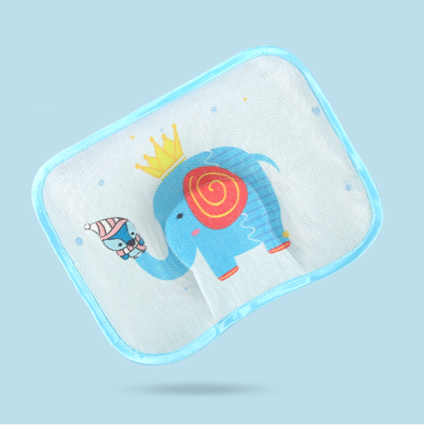 Popular baby pillow buckwheat ice silk shaped, sweat-absorbent and breathable (blue elephant without bile core) (size: 28cm*20cm)