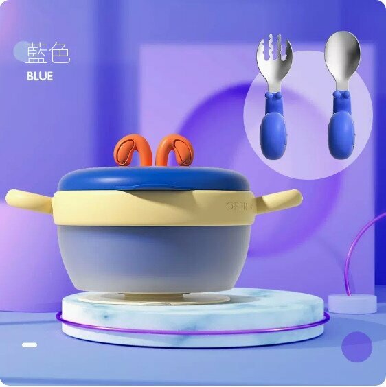 Hot selling baby food thermos bowl and tableware set (blue + spoon 2-piece set)