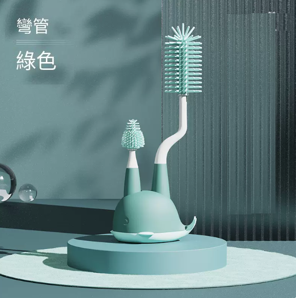 熱賣矽膠奶瓶刷 清洗刷 清潔刷套裝（綠色[旋轉4件套+底座]）