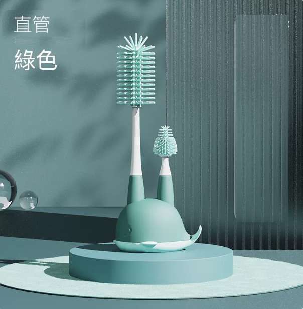 熱賣矽膠奶瓶刷 清洗刷 清潔刷套裝（綠色[直柄4件套+底座]）