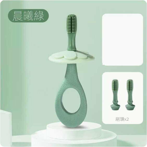 熱賣寶寶矽膠軟毛牙刷（晨曦綠/蛋型+2支刷頭）
