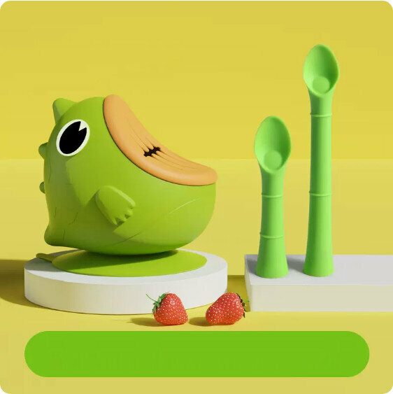 Hot selling anti-fall and anti-scald children's silicone tableware set (green grass + bamboo silicone food spoon)