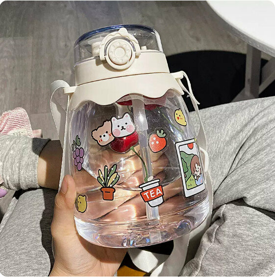 Hot selling summer 1350ml large capacity kettle with straw (white [straw + direct drinking] + sticker)