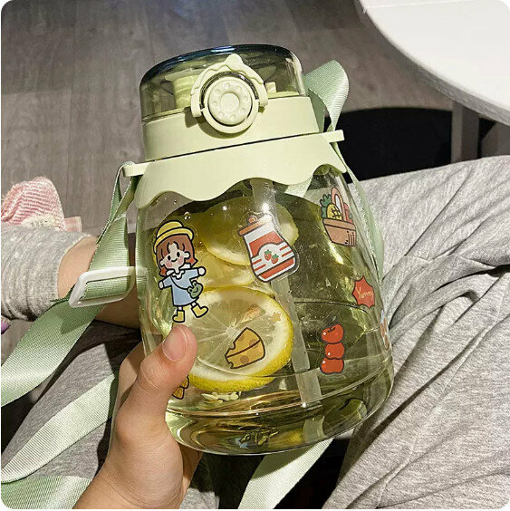 Hot selling summer 1350ml large capacity kettle with straw (green [straw + direct drinking] + sticker)
