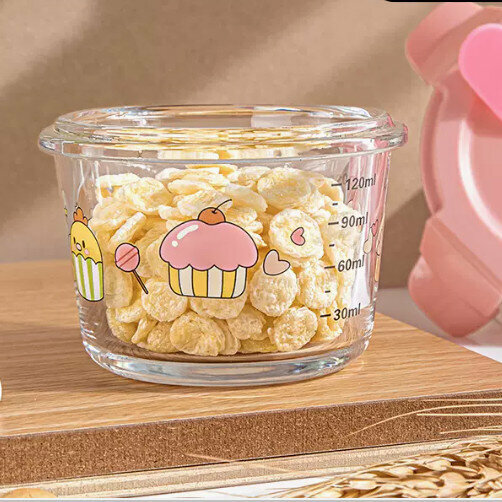Popular baby food supplement box with glass compartments (cartoon pink round glass food supplement box)