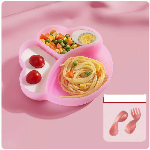 爆款嬰兒輔食餐具套裝（（2件套）果凍粉【強力吸盤 打不翻】+PP勺叉）
