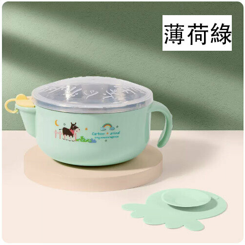 爆款嬰兒輔食餐具套餐（薄荷綠保溫碗+吸盤）