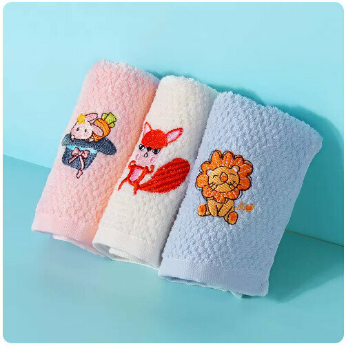 爆款【3條裝】嬰兒洗臉小方巾（粉色草帽+乳白狐狸+藍色獅子【50*25cm】）